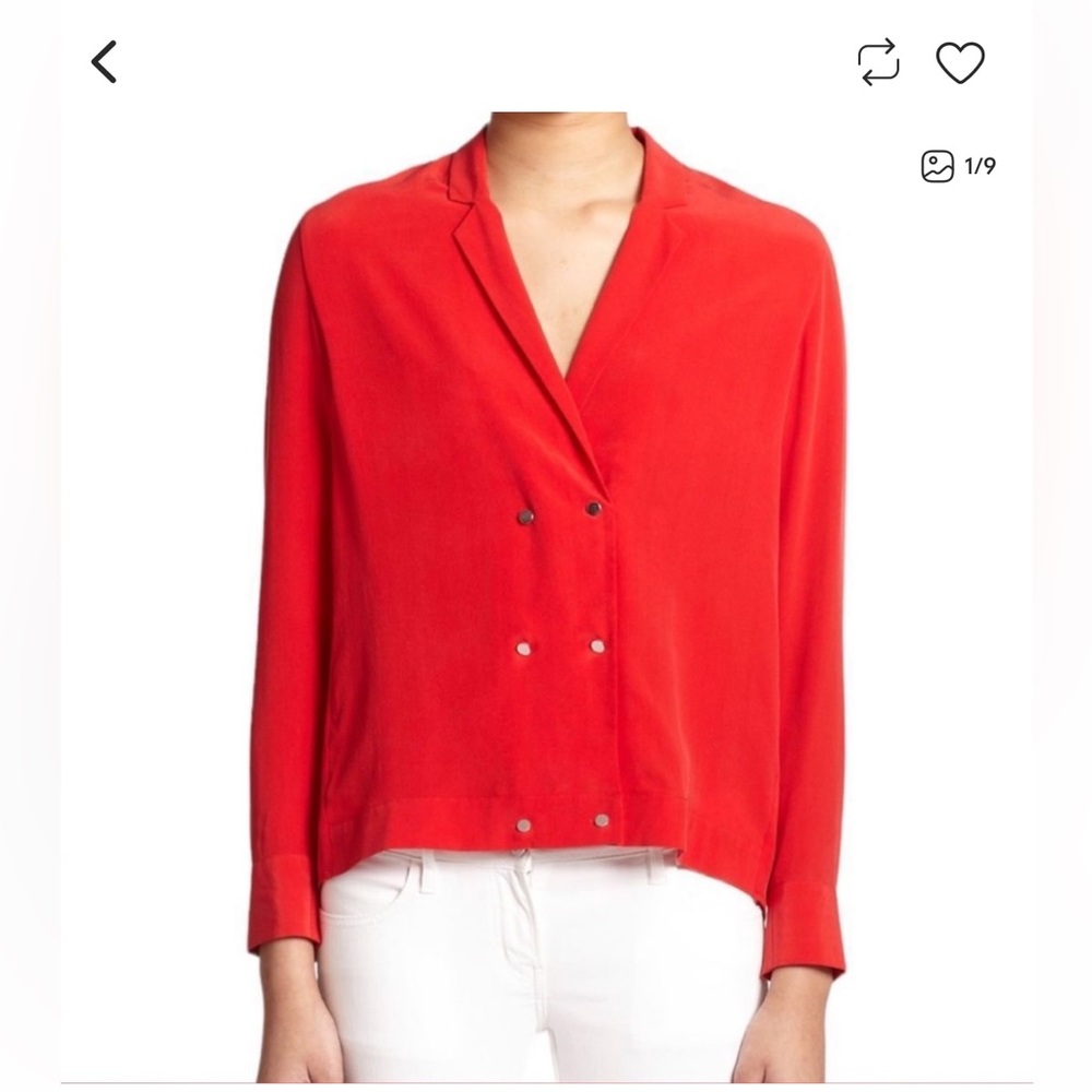 The Kooples Double Breasted Silk Crepe De Chine Blouse in Red SIZE S SMALL